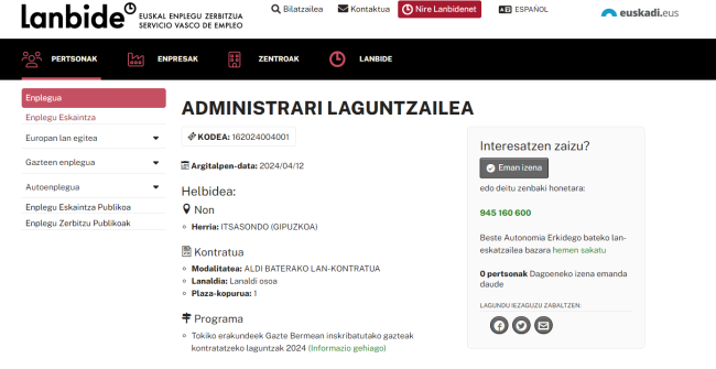 Administrari laguntzaile bat Itsasondorako