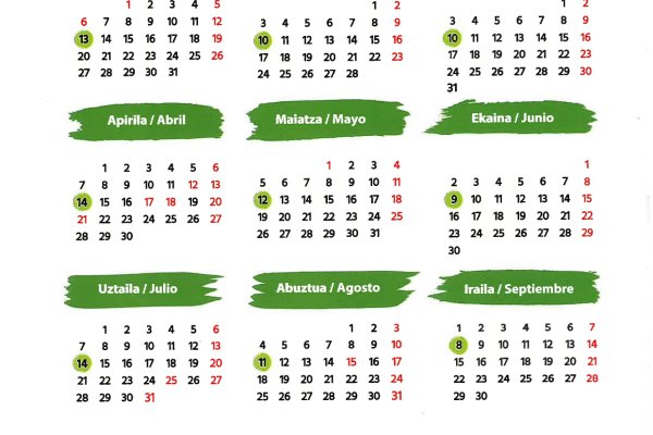 ALTZARI ETA ETXETRESNAK ATERATZEKO EGUTEGIA 