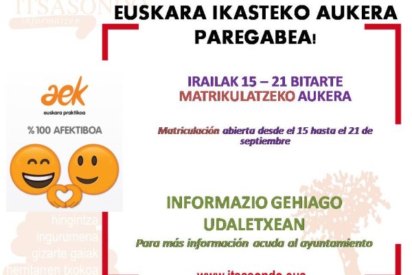 EUSKARA IKASTEKO AUKERA PAREGABEA!