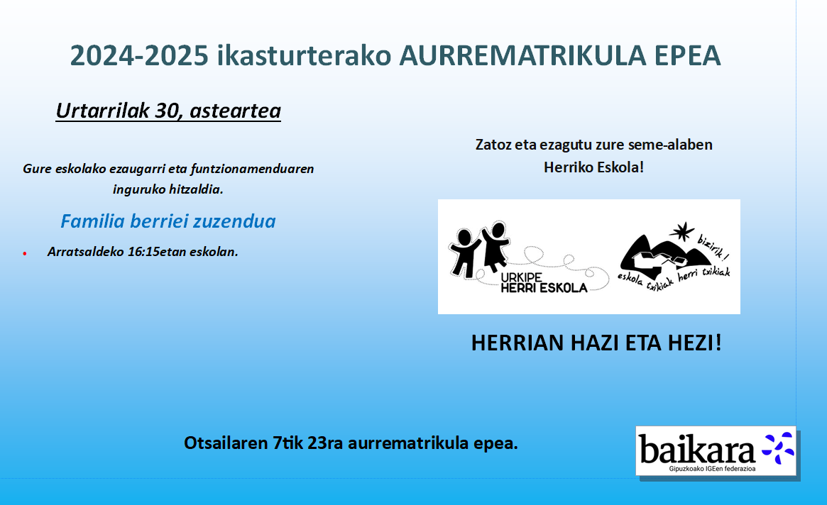URKIPE ESKOLAKO MATRIKULA KANPAINA